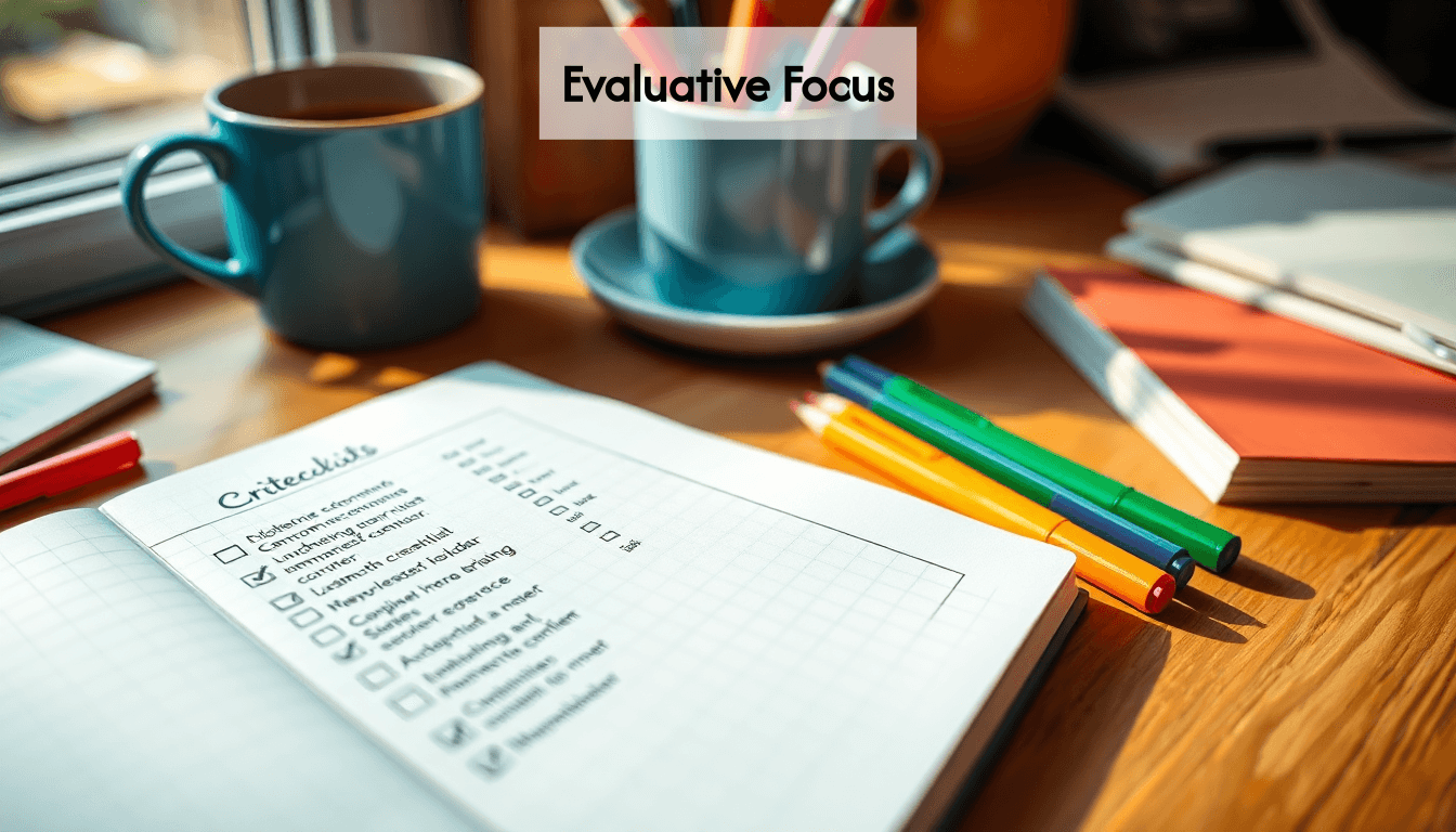 Close-up of evaluation criteria notes.