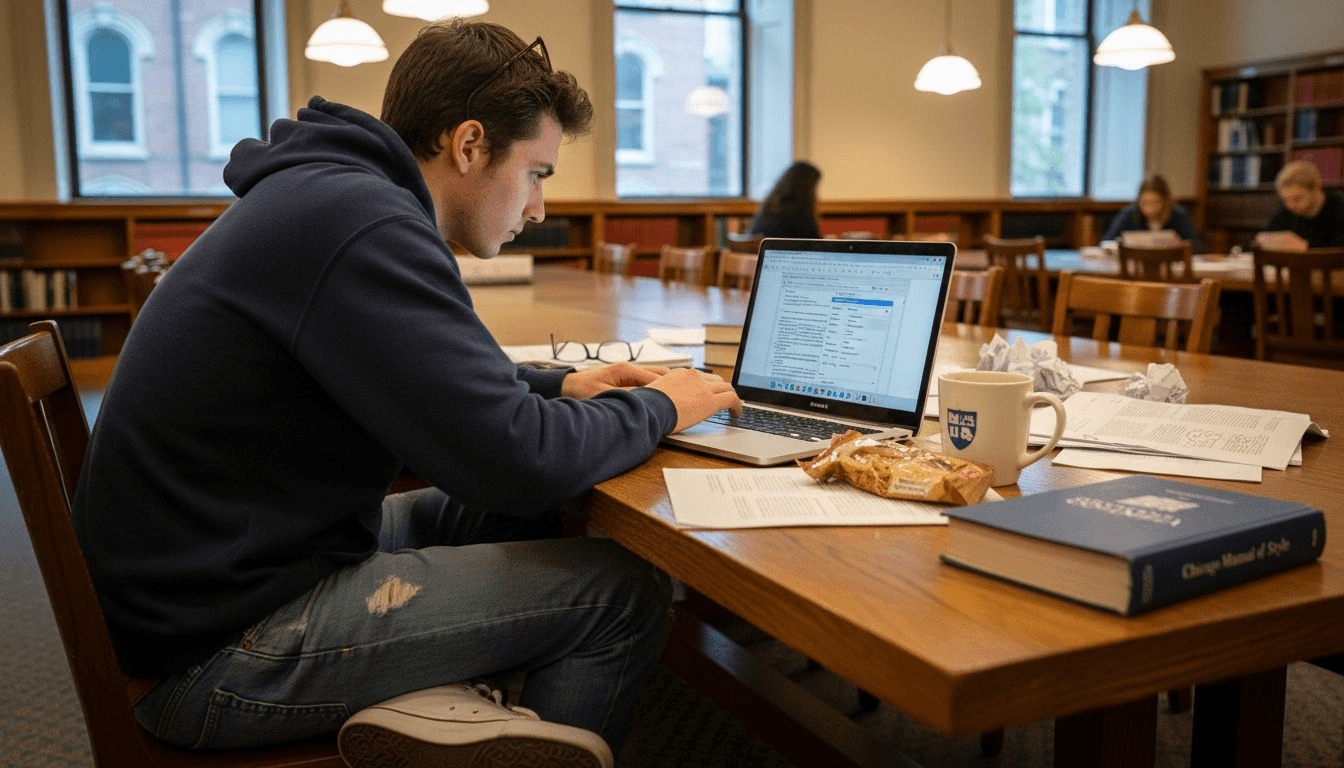 Student corrects block quote formatting on laptop