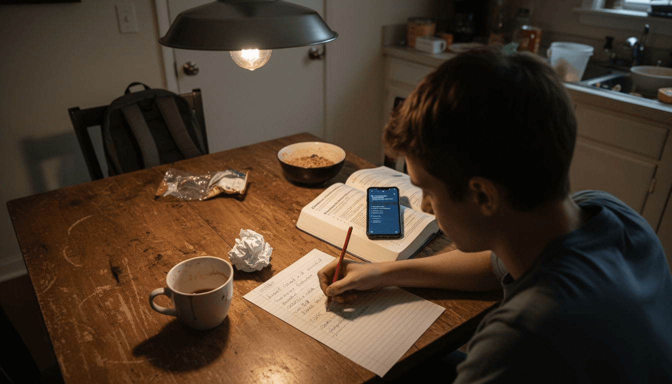 Student writing essay outline by hand