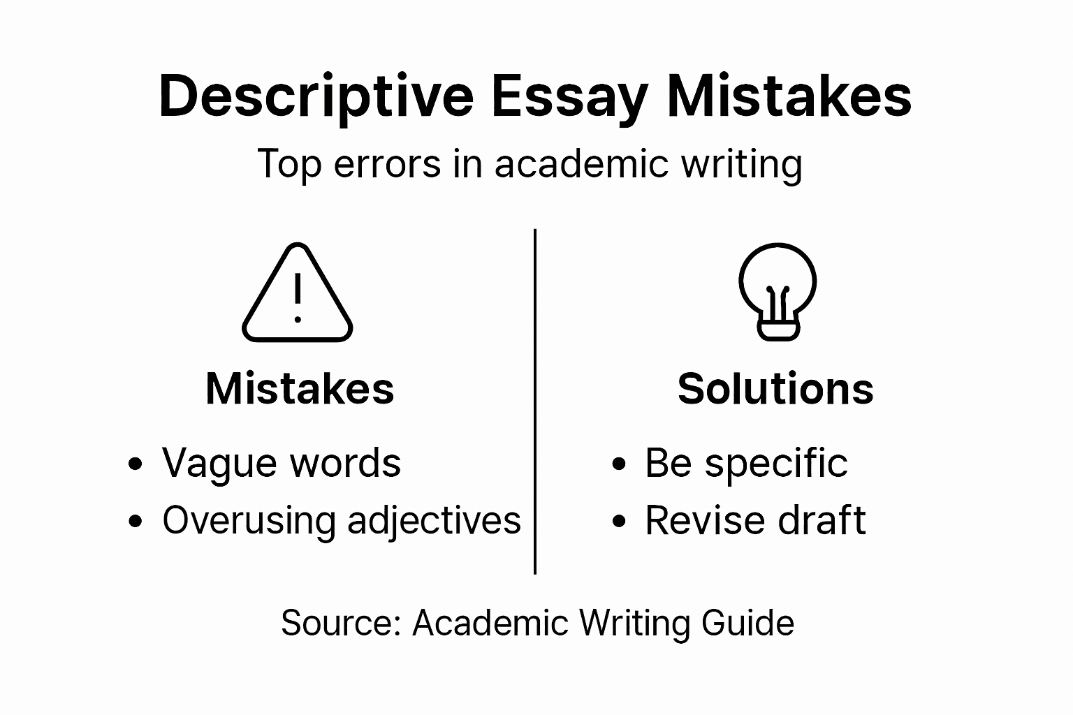 Infographic showing descriptive essay mistakes