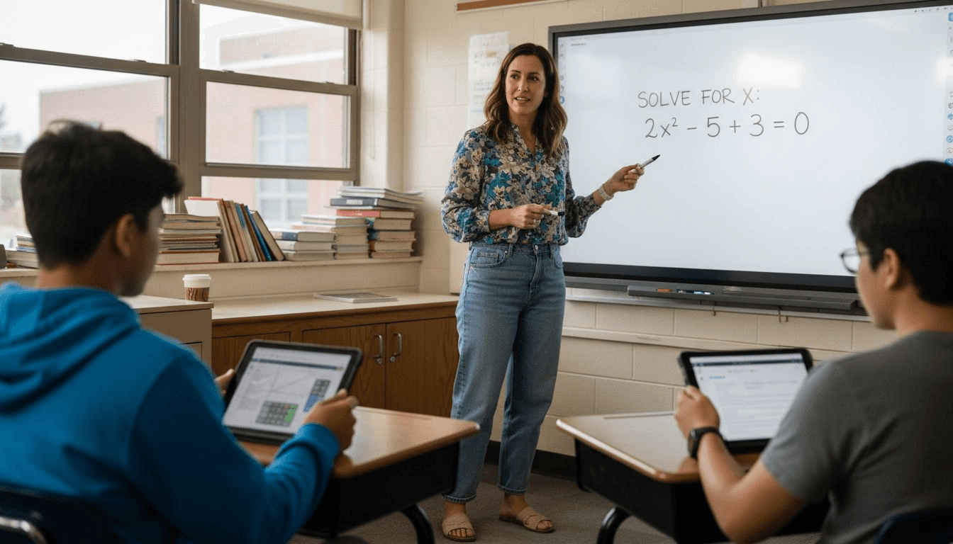 Teacher and students using classroom technology