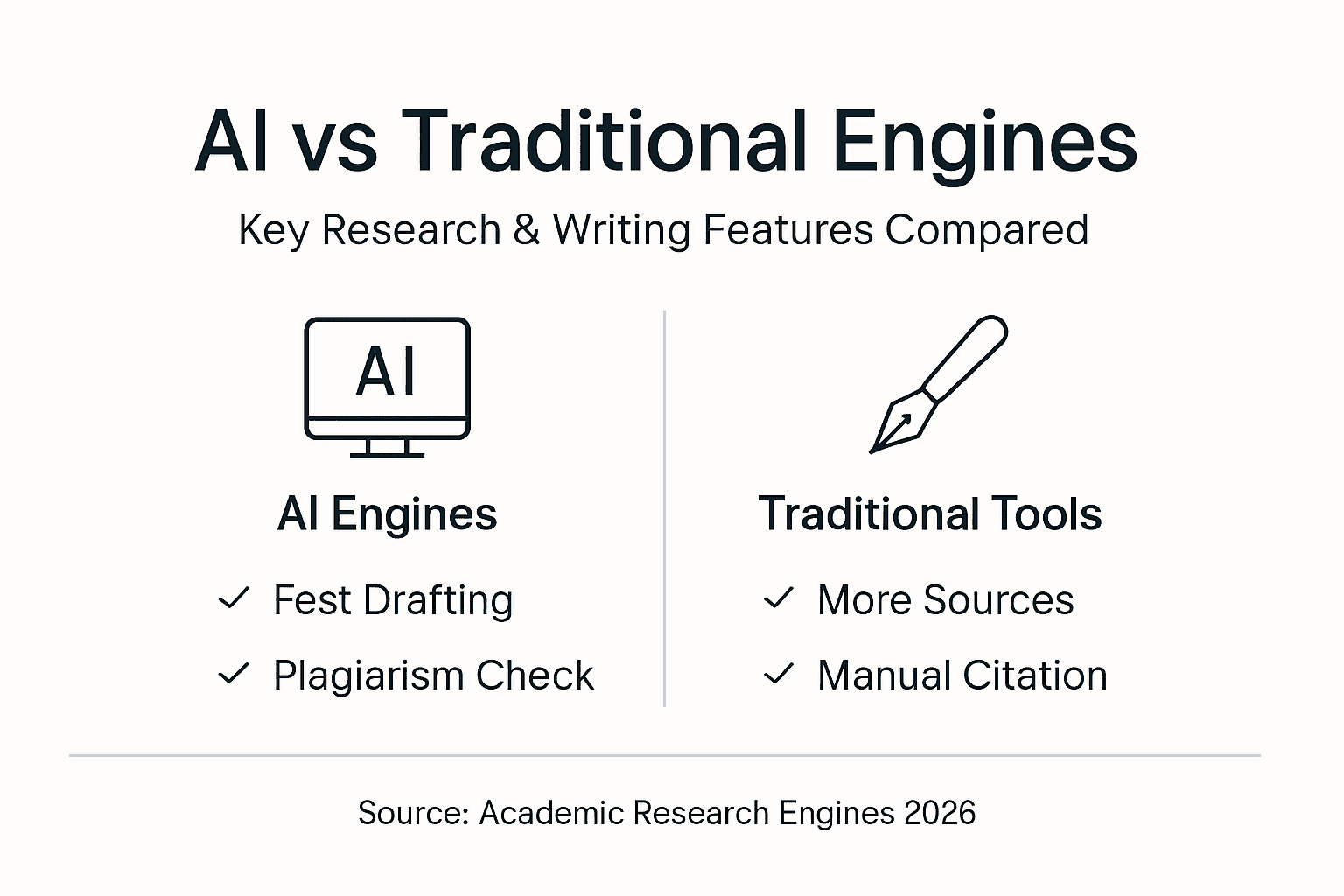Infographic comparing AI and traditional research features