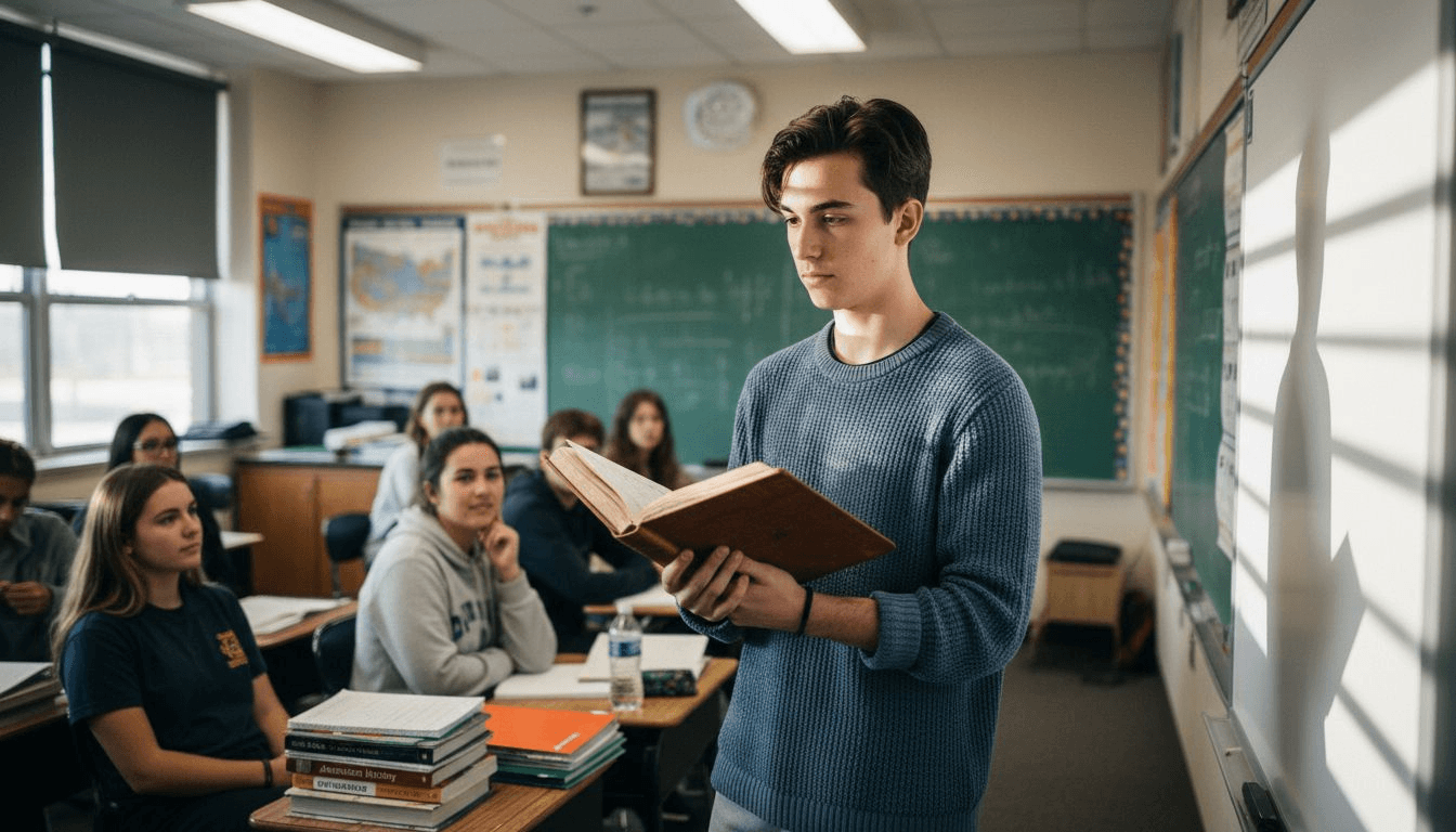 Student presenting personal story to classmates