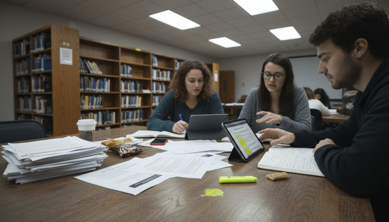 Students sharing argument statement examples together