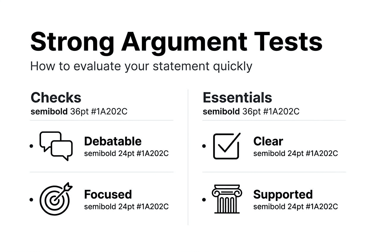 Infographic outlining argument statement evaluation criteria