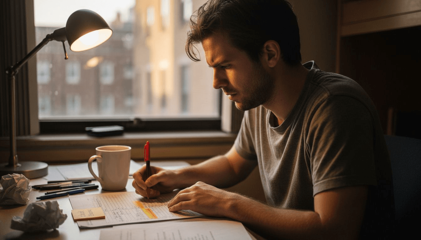 Student editing printed thesis introduction draft