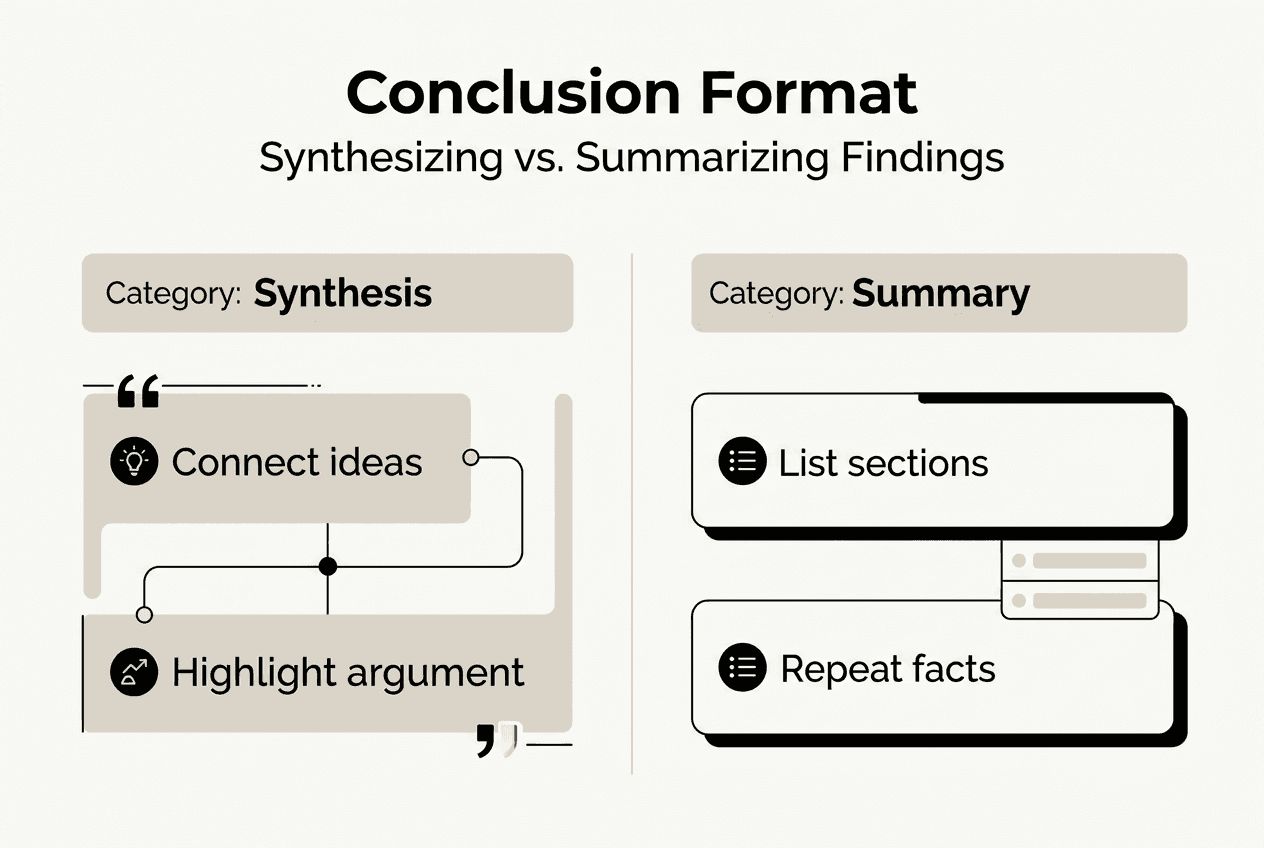 Infographic explaining synthesis and summary in conclusions