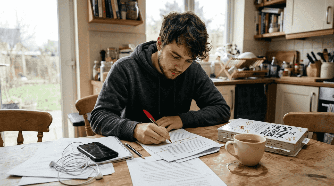 Student marking structure on printed paper draft