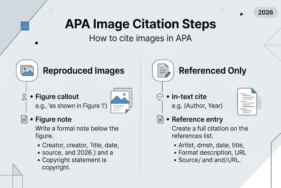 Infographic summarizing APA image citation workflow