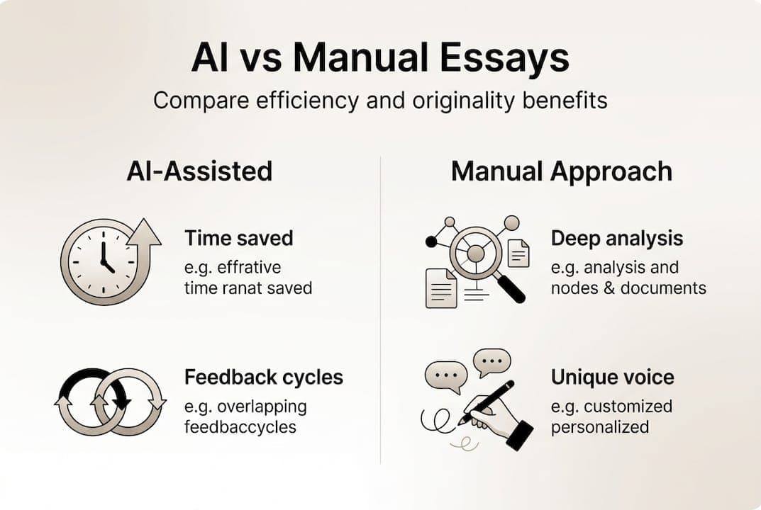 Infographic comparing AI and manual essay writing