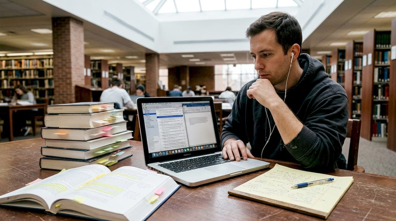 Graduate student organizing citations for essay