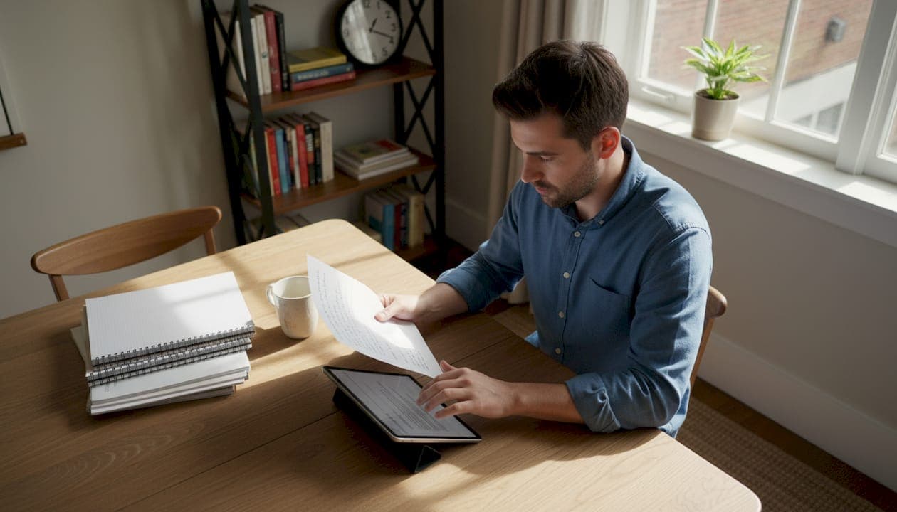 Person reviewing MLA first page details