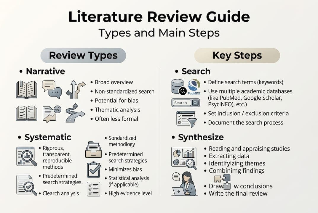 Infographic showing review types with key steps