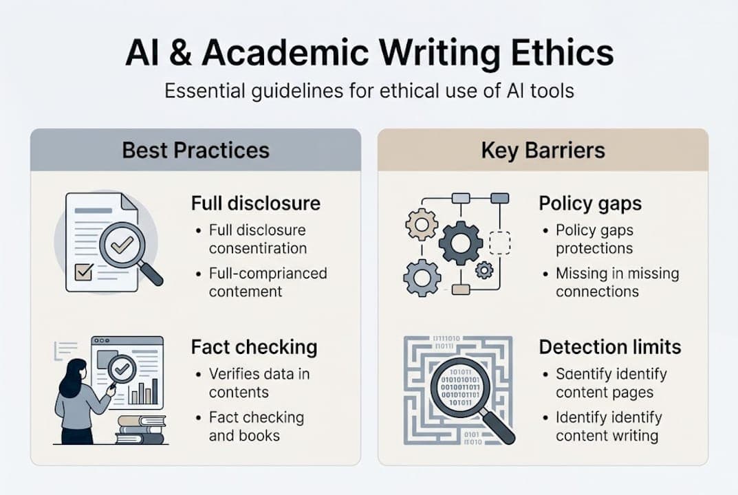 Infographic shows AI writing ethics best practices and challenges