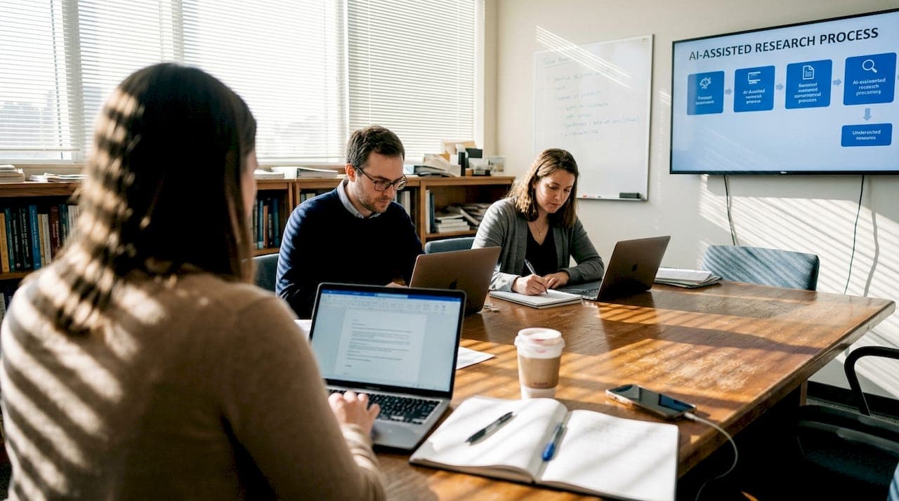 Team collaborating with AI-assisted workflow