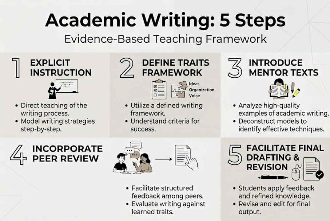 Infographic with five steps to teach academic writing