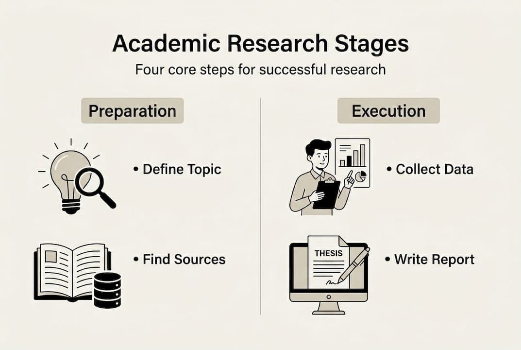 Infographic of four academic research process stages