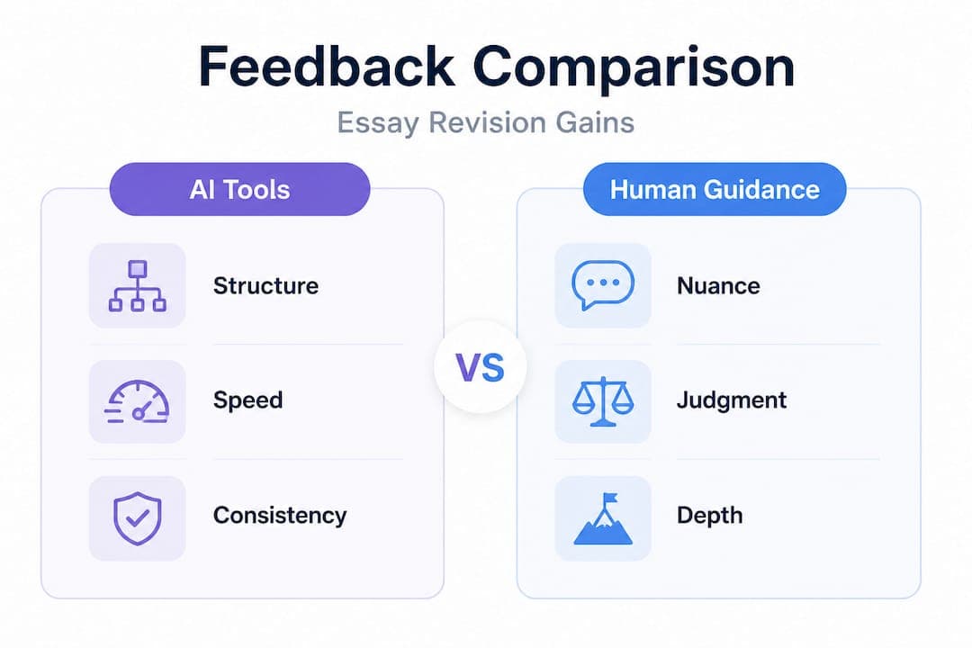 Infographic comparing AI and human essay feedback