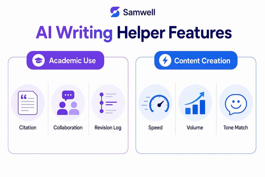 Infographic comparing AI writing helper features