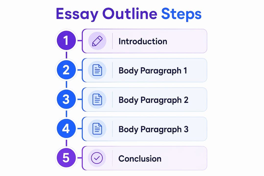 Infographic illustrating essay outline step structure