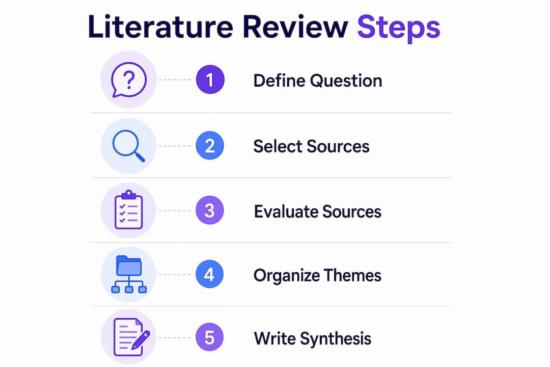 Infographic illustrating literature review essay process steps