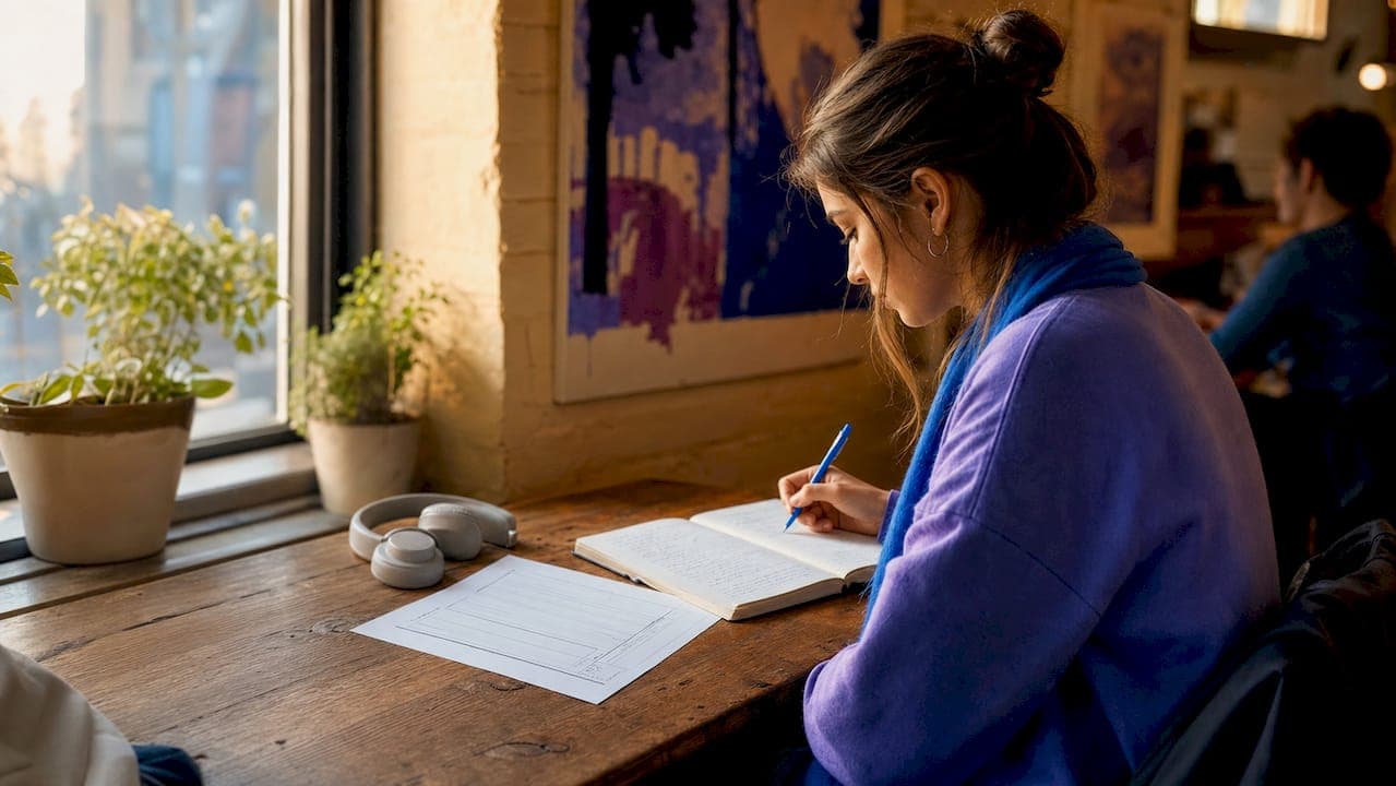 Overhead view of MLA formatted essay and study materials
