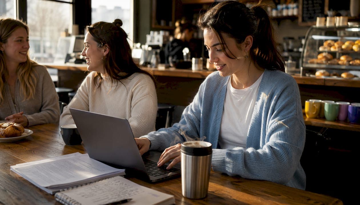 Hands adjusting running header on laptop keyboard