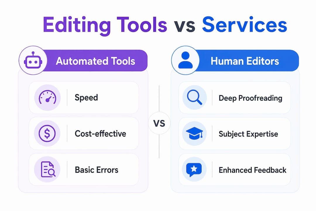 Infographic comparing automated essay tools and human editors