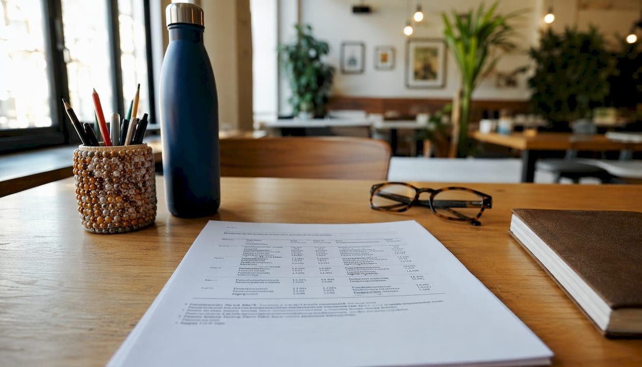 Printed APA formatted table on study desk