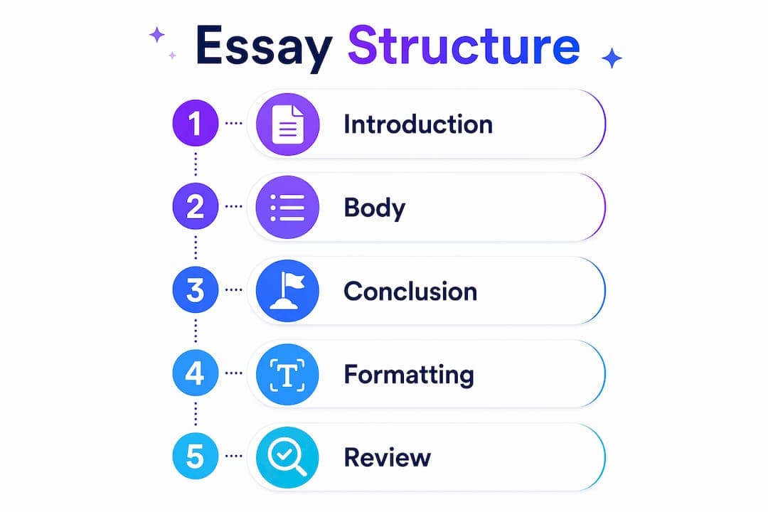 Infographic illustrating university essay structure in steps