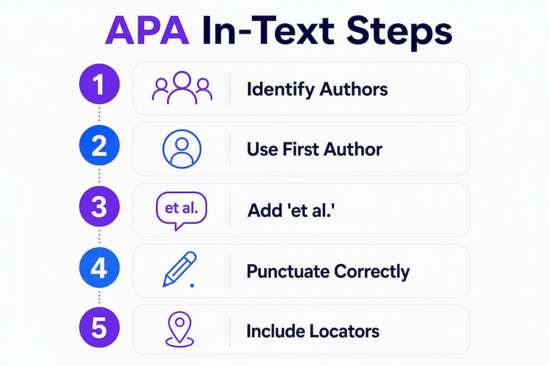 Infographic showing APA in-text citation steps