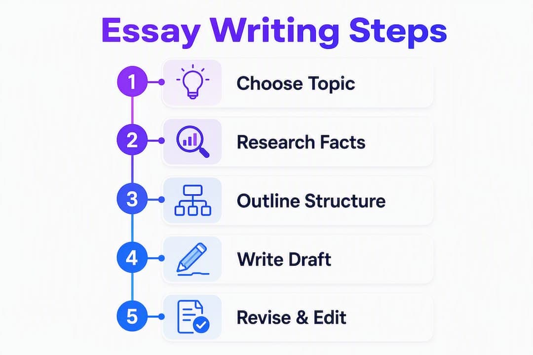 Infographic showing five key steps in essay writing