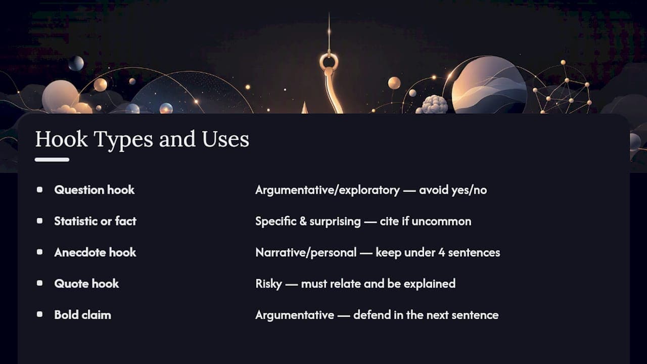 Types of Essay Hooks and When to Use Each — overview diagram