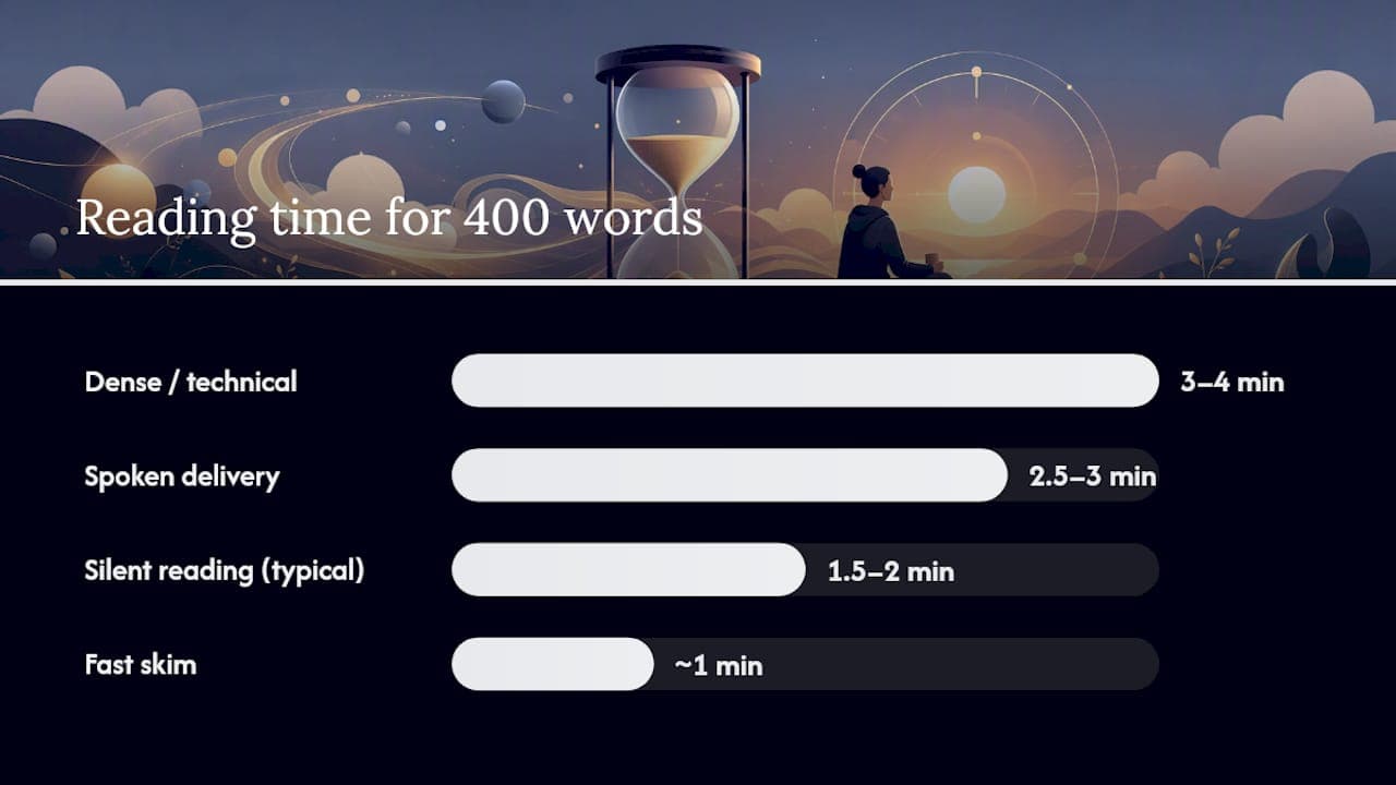Reading time duration comparison for 400 words