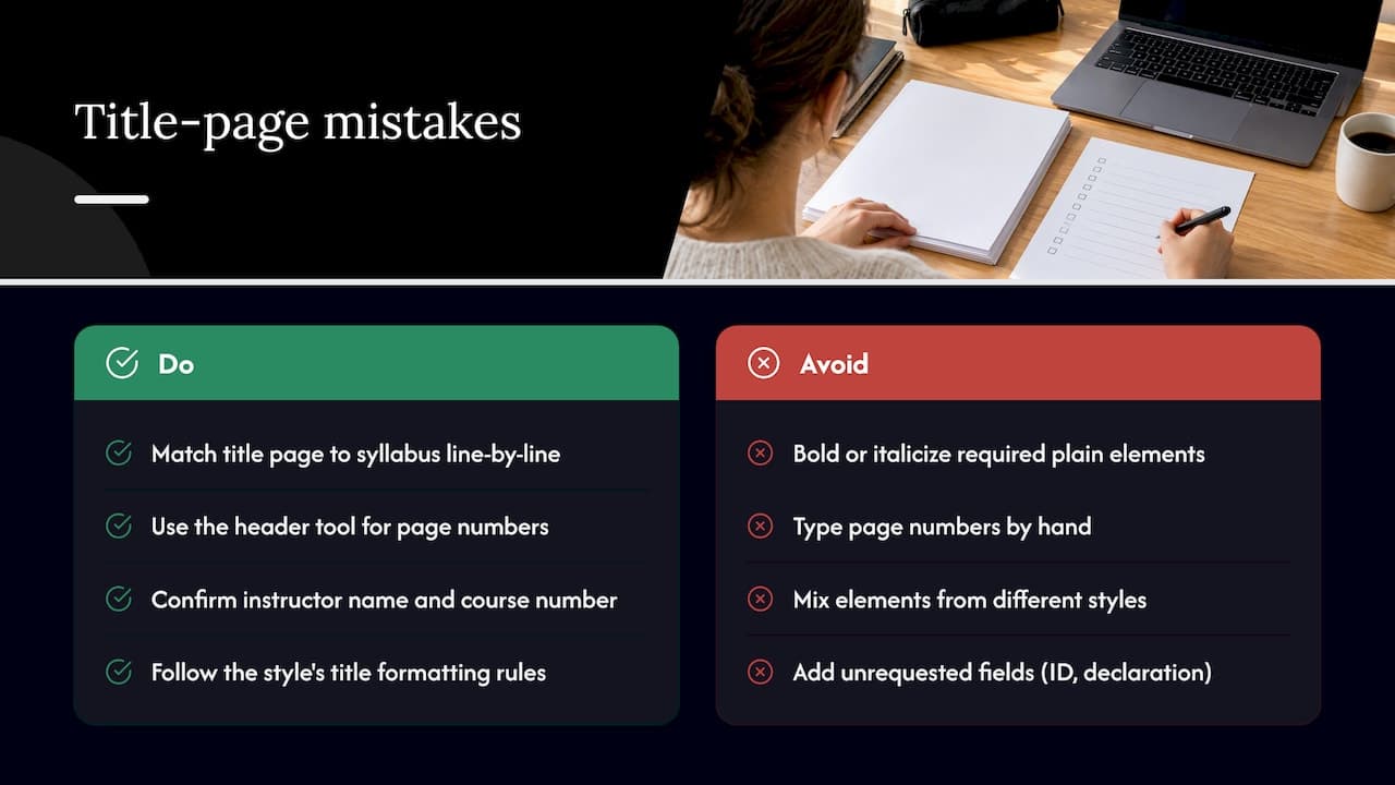 Common mistakes to avoid on a title page — overview diagram