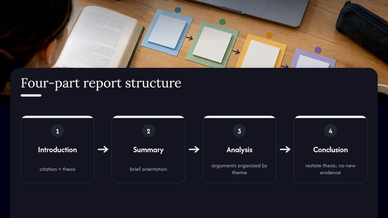 Four-part college book report structure