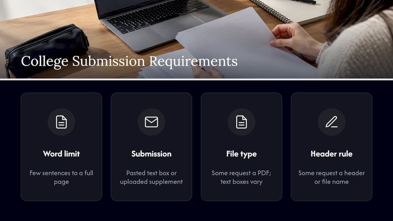 Four fields in a college essay submission checklist